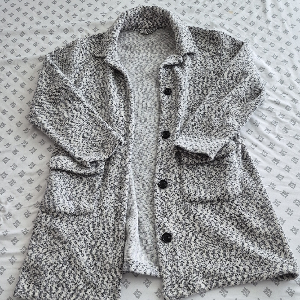 Gray Textured Button-Up Coat